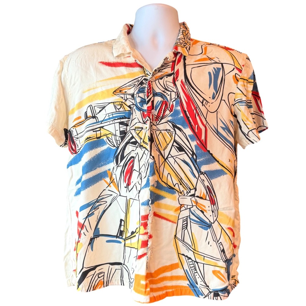 Pacsun Robot Mecha Graphic Button Up Shirt Anime Y2K Streetwear Men's Size Med